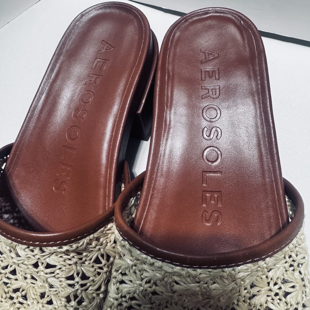 Aerosoles Womens Clark Woven Raffia Leather Sandals Slides 7.5 chunky heel - Picture 3 of 7